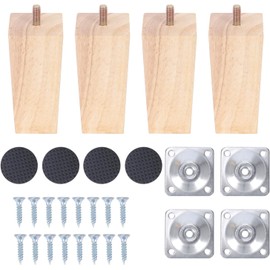 Qodiacl Pack of 4 Furniture Feet, Wood, 8 cm, Square Wooden Feet, Made of Solid Oak Wood, Table Legs, Cabinet Feet, Furniture Legs, Wooden Legs, Replacement Legs for Furniture, Cupboard, Legs, Couch