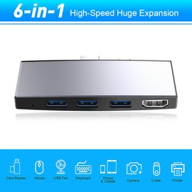 Surface Pro Docking Station for Surface Pro 6 Pro 5 Pro 4 with HDMI Adapter 4K,3 USB 3.0 Ports(5Gps),Build-in SD/TF(Micro SD) Card Reader Slot 6 in 1 Surface Pro Adapter for Surface Pro 6/5/4