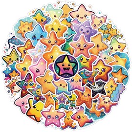 Star Water Bottle Stickers for Kids,50 PCS Star Stickers Pack for Laptop Phone Skateboard Bicycle Bumper Suitcase Luggage Car Guitar,Waterproof Aesthetic Vinyl Stickers for Teens Girls