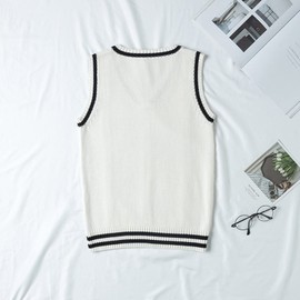 Blostirno Women's Knit V-Neck School Vest, Student Uniform, Solid Color, Loose Fit, white