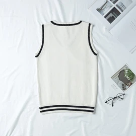 Blostirno Women's Knit V-Neck School Vest, Student Uniform, Solid Color, Loose Fit, white