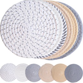 LUUTUUORA 6 Pcs Trivets Set for Hot Dishes, Heat Resistant Pot Set Holder, 100% Cotton Trivets Home Essentials Decor for Hot Pots and Pans Kitchen Countertop Decor, 7-Inch(Gray&Brown)