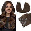 PINKPEARL Human Hair Clip in Hair Extensions 18inch #4 Chocolate