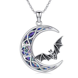 YYmqmq Bat Necklace 925 Sterling Silver Abalone Pentagram Witcher Pendant Viking Jewelry Birthday Gifts for Women Girlfriend