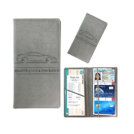 Kewucn Car Registration and Insurance Card Holder, Leather Auto License Document Glove Box Compartment Organizer, Essentials Vehicle Wallet Case for Driver License, ID Card (Gray)