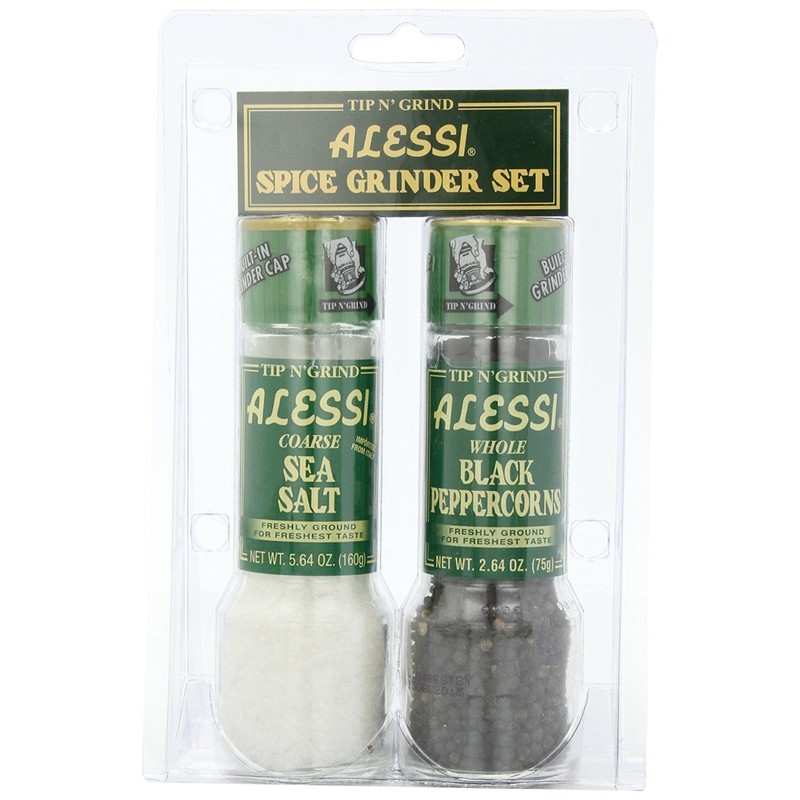 Alessi Grinder Set, Sea Salt and Black Peppercorns, Pack of