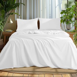 AiAngu 100% Cotton Queen Size Sheets Set, 4-Piece Luxury 1000 TC Egyptian Cotton Bed Sheets, Soft Breathable & Cooling Sheets, 16" Deep Pocket - Premium Quality Bedding Set(White,Queen)