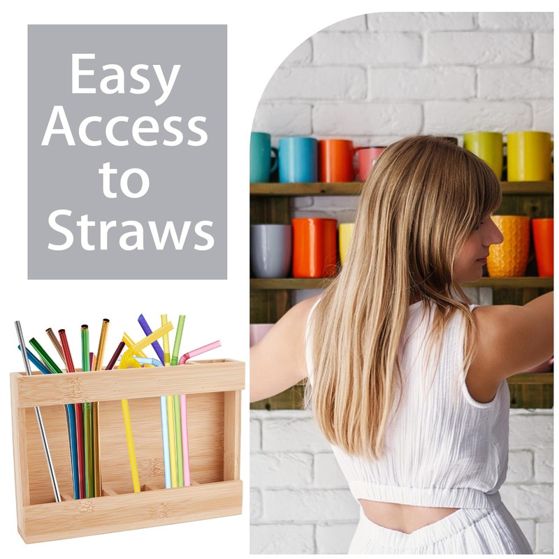 NICENEEDED Wooden Straw Holder Dispenser for Counter, Straw Organizer for