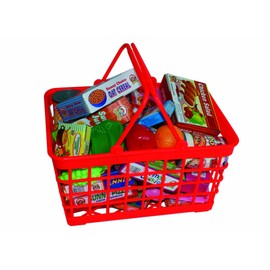 PETERKIN | Grocery Basket Playset Toy | 25cm plastic grocery basket with over 40 assorted accessories including boxes, plastic foods and cutlery | Roleplay Toys | Ages 3+