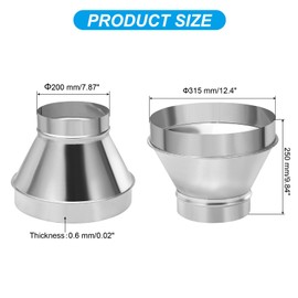 PATIKIL 12 Inch to 8 Inch Round Duct Reducer Increaser Connector, Galvanized Steel Air Duct Adapter Pipe Fitting for Bathroom Kitchen Inline Ventilation Systems, Silver Tone