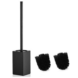 Hoomtaook Toilet Brush Set, Stainless Steel Toilet Brush Holder, Toilet Brush with 2 Brush Heads, Quick Drying Design, Black