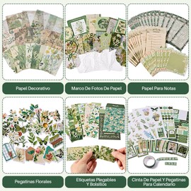 HomeChi Kit Estético de Álbumes de Recortes 308 Piezas, Kit de Decoración para Bullet Journal con Pegatinas y Elementos, Suministros Para Diario DIY Regalo Ideal para para Niñas y Amigas (Verde)