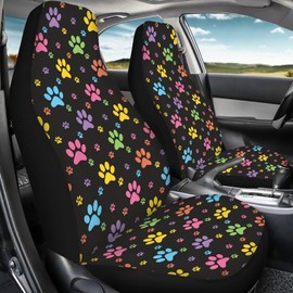 Rarucativ Colorful Dog Paw Prints Car Seat Covers Set of 2, Universal Front Car Seats Vehicle Enterior Protector Suitable Fits Most Car Auto SUV Sedan Truck Easy to Install