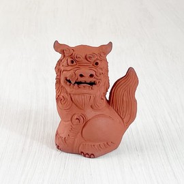 Okinawa Souvenir Shisa Figurine Mini Entrance Pair Unglazed Shisa Beans (Baked Tighten (Red)