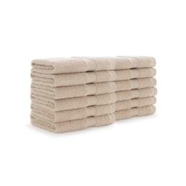 Arkwright True Color Solid Wash Cloths - Soft 100% Cotton Washcloths 12 Pack - Lightweight 475 GSM, Absorbent & Quick Dry for Face and Body, 12 x 12 in, Beige
