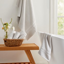 100% Cotton Waffle Textured 6 Piece Towel Set| Super Soft Quick Dry Bath Towels | Decorative Towels for Bathroom | 2 Bath Towels, 2 Hand Towels, 2 Washcloths | Zoey Collection (Glacier Grey)