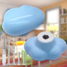 Qjaiune 6pcs Ceramic Cabinet Knobs Blue Drawer Knobs, Cloud Shaped Dresser Knobs Cute Kitchen Cabinet Pull Handles, Small Vanity Knobs Hardware Closet Cupboard Knobs for Kids Girls Children's Bedroom