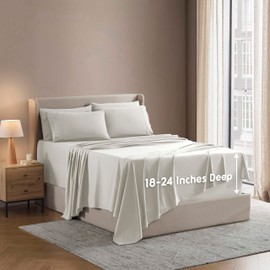 Nestl Extra Deep Full Sheet Set - 6 Piece Breathable & Cooling Sheets - Hotel Luxury Bedding Set w/18-24 Inch Extra Deep Pockets - Easy & Secure Fit - Super Soft, Wrinkle Free & Comfy - Off White