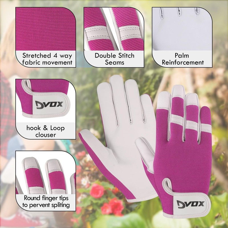 Dvox Leather Gardening Gloves, Heavy Duty Thorn Proof Work Gloves