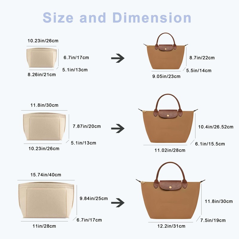 YORFULL Bag Organiser Insert, Felt Bag Organizer, Handbag Organiser Beige
