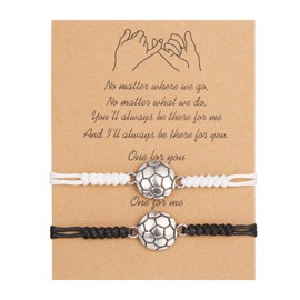 RINHOO 2Pcs Soccer Ball Basketball Bracelets Sport Baseball Rugby Charm Bracelet Adjustable Braided Rope Bracelet Friendship for Teens Boys Girls Team Women Men, 金属, no gemstone