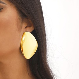 Chunky 14K Gold Earrings Exaggerated Punk Plain Drop Dangle Earrings Irregular Geometric Statement Earrings Jewelry Accessory Presents for Women Wife (Gold)