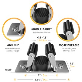Self Adhesive Broom and Mop Holder Wall Mounted – SUS304 Stainless Steel 2-Slot Organizer with Anti-Slip Rubber Grips, 25lb Load, Adjustable for 0.6–1.4" Handles, Garage Kitchen Bathroom Use, 3 Pack