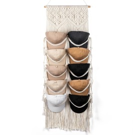 Funria Cap Organizer Upgraded Macrame Hat Hangers for Wall Display Hand Knitting Hat Rack for Wall and Door Boho Decor Wardrobe Living Room Bedroom