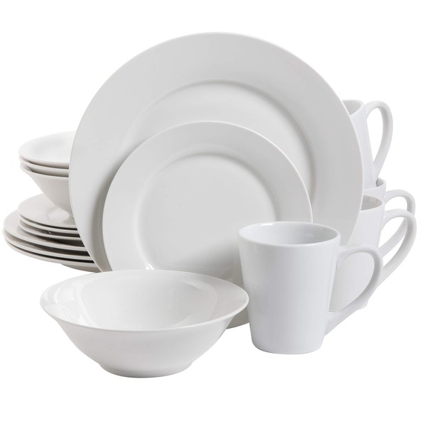 Gibson Home Amelia Court Porcelain Dinnerware Set, Service for 4 (16pcs), White (Round)