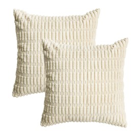 AVOIN colorlife Set of 2 Corduroy Decorative Throw Pillow Covers 18x18 Inch, Soft Boho Striped Modern Farmhouse Home Decor for Sofa Living Room Couch Bed Beige