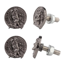 License Plate Bolts, 4 pcs Universal Jesus Style Stainless Steel License Plate Screw Kit Fasteners for Car Truck Motorcycle Chopper, Unique Addition to Your Bike (Black)