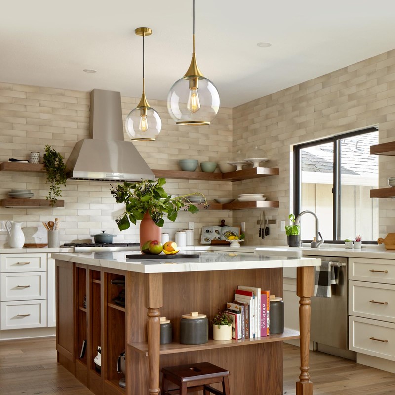 HAHZT Pendant Lights Kitchen Island: Brushed Gold Light Fixture Farmhouse