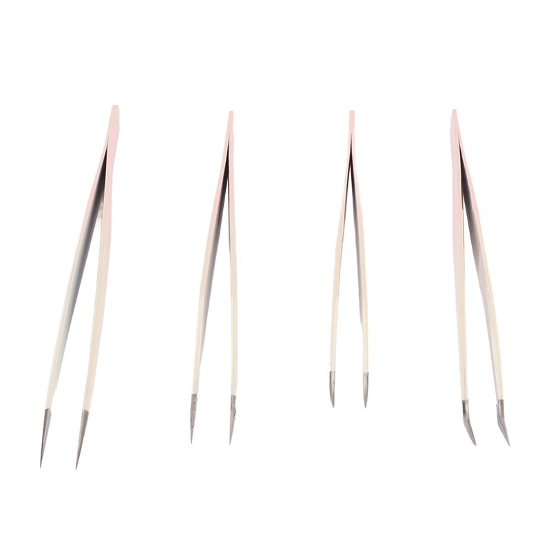4pcs Eyelash Tweezers Set Stainless Steel False Eyelash Extension Tweezers