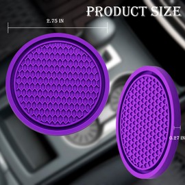 MEAJOO 4PCS Car Cup Holder Coaster, Universal Auto Non-Slip Cup Holder Coaster, 2.75In Universal Non-Slip Recessed Car Interior Accessories (Purple)