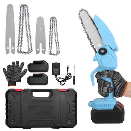 Zorpupoa Mini Chainsaw Cordless, Portable Electric Power Pruning Saw, 4/6 Inch Handheld Power Chain Saw with 2Pcs Rechargeable Battery Powered for Wood Cutting Tree Trimming (Blue)