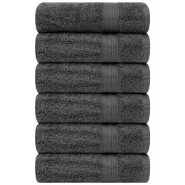 Ample Decor Hand Towels for Bathroom 18 X 28 Inch 600 GSM 100% Cotton, Soft Absorbent - 6 Pcs Gray
