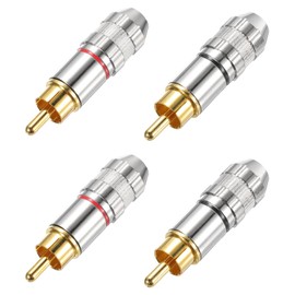 sourcing map RCA to Speaker Wire Connector, 270RCA Solderless Male Plug Gold Plated Stereo Audio Connector Adapter Jack Plug RCA Converter Silver Panel Mount 4pcs