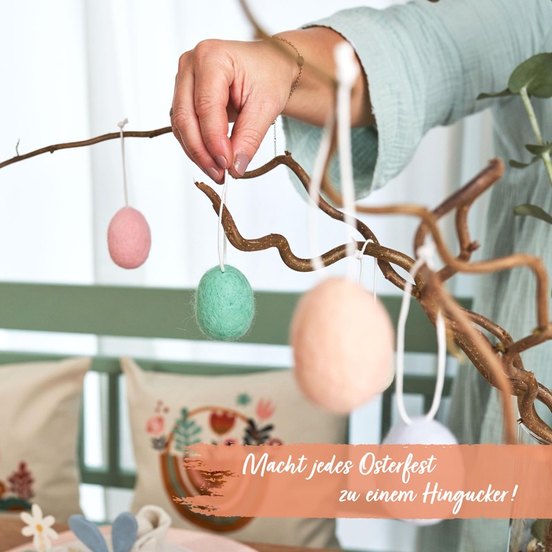 Papierdrachen 6 Felt Eggs Pastel Colours - Easter Decoration for