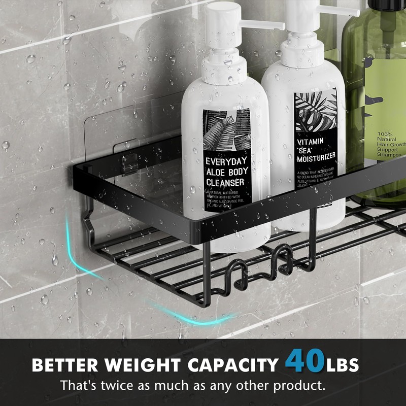 Moforoco Large Shower Caddy Shelf Organizer Rack, Self Adhesive Black