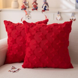 JXZYGMD 4th of July Pillow Covers 18x18 inch Set of 2 Red Memorial Day Independence Day Pillow Cover Soft Plush Throw Pillows for Sofa Holiday Home Decor