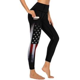 KevaMolly Yoga Pants with Phone Pockets for Women High Waisted Leggings Petite Length Workout Activewear Y2k American Flag Print