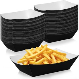 100 Pcs Black Paper Food Tray Sturdy Disposable Food Boats Nacho Plates Disposable Serving Snack Trays for Catering, Party Birthday Supplies, and Food Service (Black)