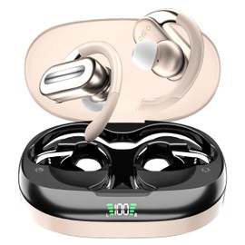 HSQFBHS Wireless Bluetooth Earbud Hanging Ear V5.4 Headset 50H Playback Bass Stereo Earbuds with LED Electricity Display Charging Case Waterproof Earbud (Flesh)