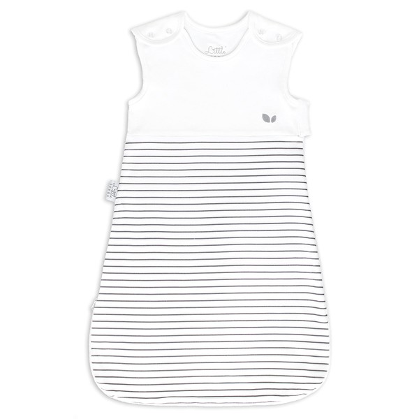 Baby Sleeping Bag 2.5 Tog 0-6 Months White & Grey Unisex for Girls and Boys, Soft Breathable Organic Cotton Sleep Bag With 2 Way Double Zip & Safety Poppers - Stripes