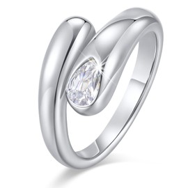 Goxygen Gold Chunky Ring for Women - 14k Gold Plated Adjustable Statement Rings Teardrop Cubic Zirconia Trendy Stackable Band Rings Jewelry Gifts for Her (Silver)