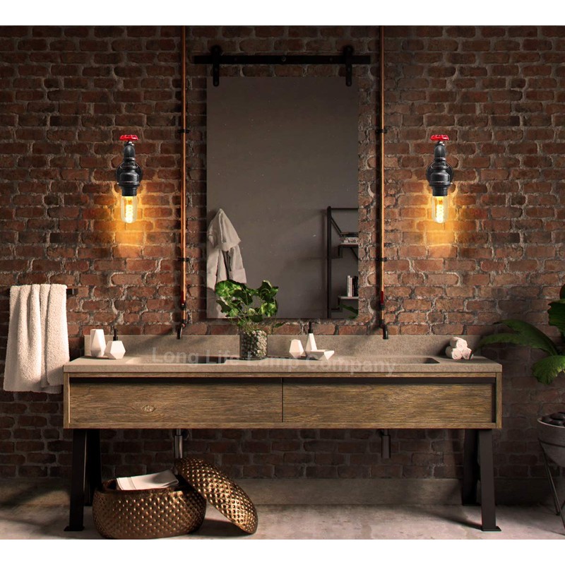 Vintage Water Pipe Wall Lamp Steampunk Industrial Iron Rust Retro