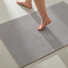 Bathroom Rugs Non Slip Washable, Super Absorbent Thin Bath Mat Quick Dry Low Pile Bathroom Rug, Light Grey 24"x36"