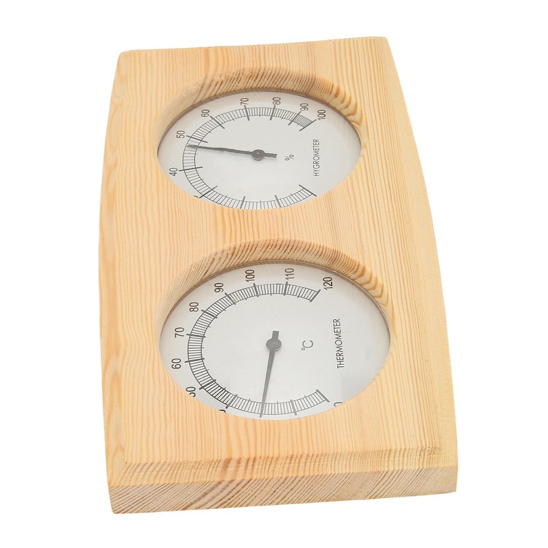 Wooden Thermometer Hygrometer for Sauna Room Double Dial Pointer Type