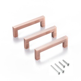 Aibeli 10 Pack Kitchen Cabinet Handles 3 3/4 Inch Hole Center Antique Copper Drawer Pulls Stainless Steel Square Cabinet Pulls Drawer Knobs Cupboard Handles