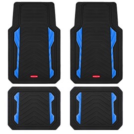 Rubbermaid Car Floor Mat, Heavy Duty All-Weather Car Mats Full Set with Dual-Tone Blue Aluminum Inserts – Universal Fit, Anti-Slip Backing, Trim-to-Fit for Most SUV, Sedan, Van